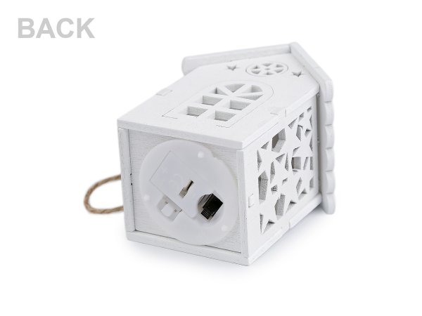 Dřevěný domeček svítící k zavěšení