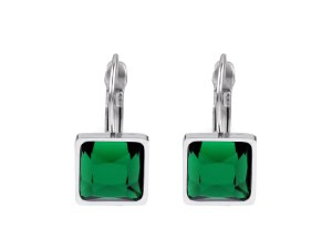 Náušnice z nerezové oceli s broušeným kamenem - 4 emerald