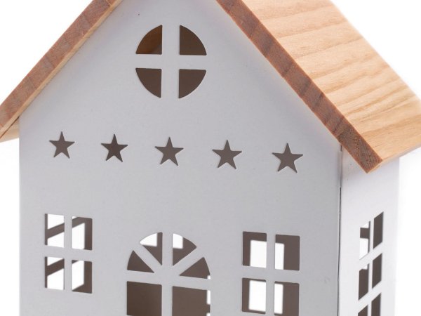 Dekorace domeček plechový s dřevěnou střechou