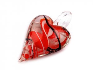 Skleněný přívěsek srdce 30x45 mm - 3 červená jahoda