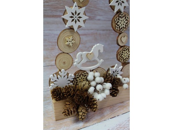 Dřevěné dekorace vánoční vločka, hvězda, stromeček, zvoneček, koník, sob k zavěšení / k nalepení