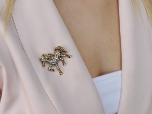 Brož s broušenými kamínky kůň