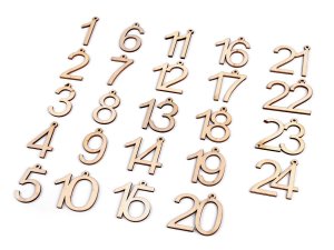 Dřevěná čísla k výrobě adventního kalendáře 1-24