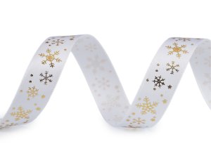 Vánoční saténová stuha vločky 15 mm