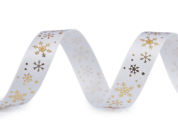 Vánoční saténová stuha vločky 15 mm