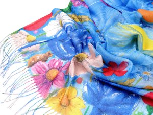 Šátek / šála s třásněmi malované květy 70x175 cm