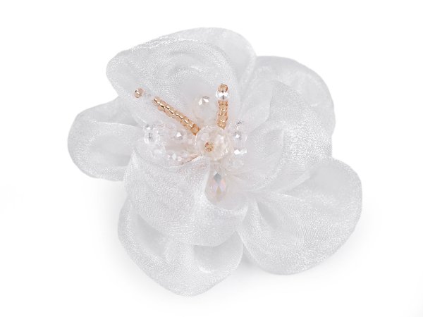 Květ s broušenými skleněnými korálky k našití a nalepení Ø6-7 cm