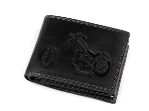 Pánská peněženka kožená pro myslivce, rybáře, motorkáře 9,5x12 cm - 24 černá motorka