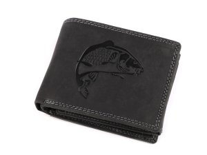 Pánská peněženka kožená pro myslivce, rybáře, motorkáře 9,5x12 cm - 22 černá ryba