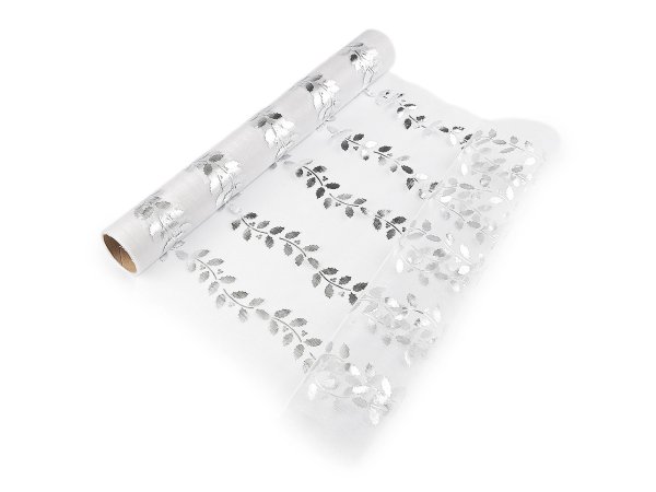 Vánoční organza s potiskem - cesmína, šíře 36 cm