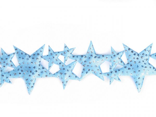 Saténový prýmek šíře 32 mm hvězdy s glitry, vánoční
