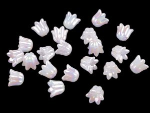 Plastové korálky s AB efektem zvoneček / sukýnka 12x14 mm