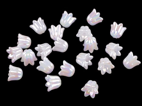 Plastové korálky s AB efektem zvoneček / sukýnka 12x14 mm