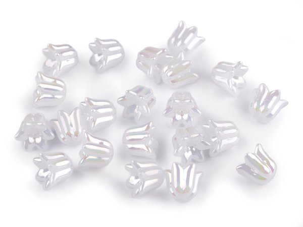 Plastové korálky s AB efektem zvoneček / sukýnka 12x14 mm