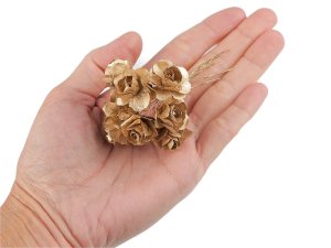 Umělá papírová mini růže metalická na drátku