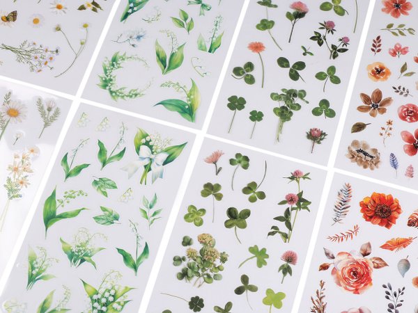 Průhledné samolepky květin a rostlin