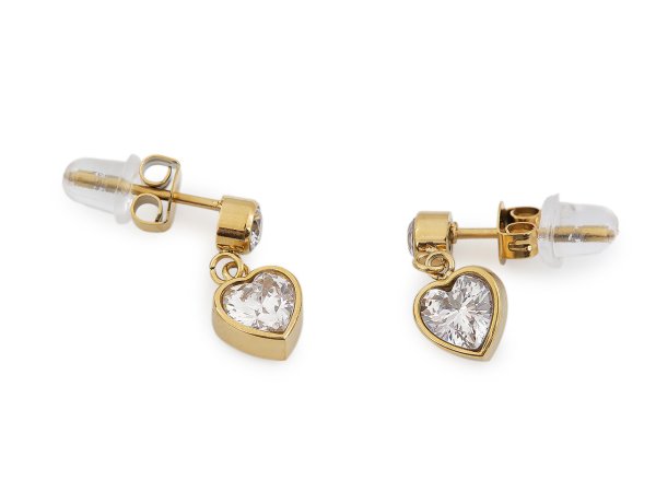 Náušnice z nerezové oceli s broušenými kamínky srdce