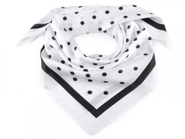 Saténový šátek s puntíky a lemem 70x70 cm
