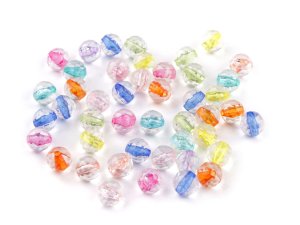 Plastové korálky ploškované, tranparentní s barevným průvlekem Ø6 mm, 8 mm