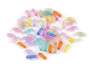 Plastové korálky tranparentní s barevným průvlekem 6x12 mm ovál