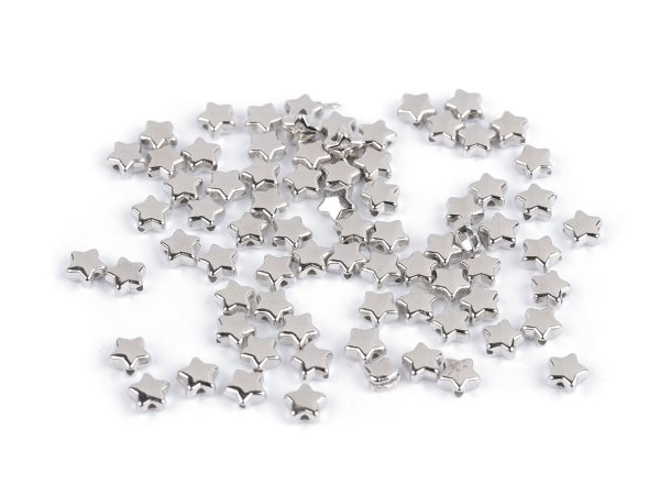 Plastové korálky mini hvězdičky, srdíčka, kostky metalické