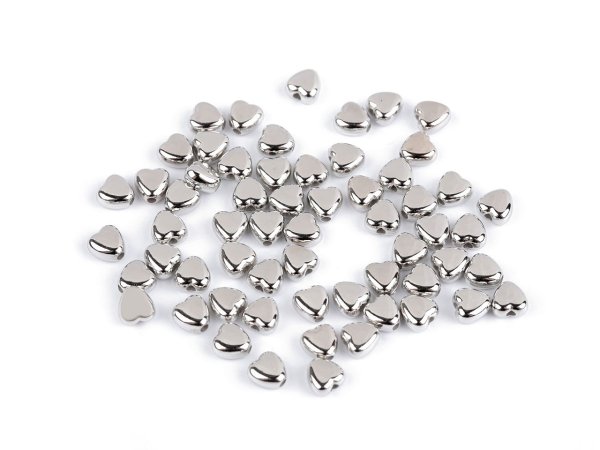 Plastové korálky mini hvězdičky, srdíčka, kostky metalické
