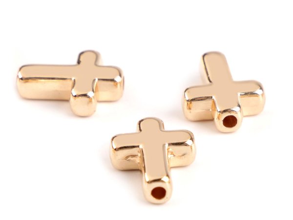 Plastové korálky / komponenty k výrobě šperků křížek 12x15 mm metalické