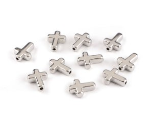Plastové korálky / komponenty k výrobě šperků křížek 12x15 mm metalické