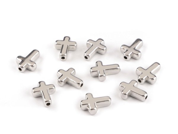 Plastové korálky / komponenty k výrobě šperků křížek 12x15 mm metalické