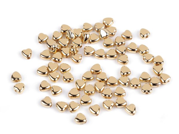 Plastové korálky mini hvězdičky, srdíčka, kostky metalické