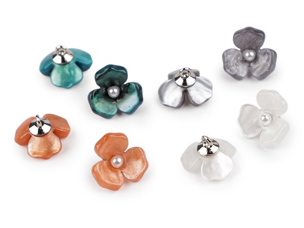 Knoflík květ z pryskyřice s perlou velikost 26"