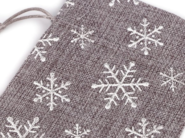 Vánoční dárkový pytlík vločky s glitry 13x18 cm imitace juty