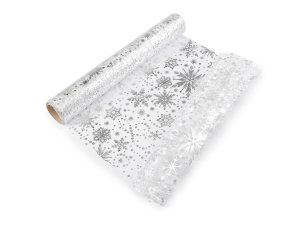 Vánoční organza s potiskem - vločka, šíře 36 cm