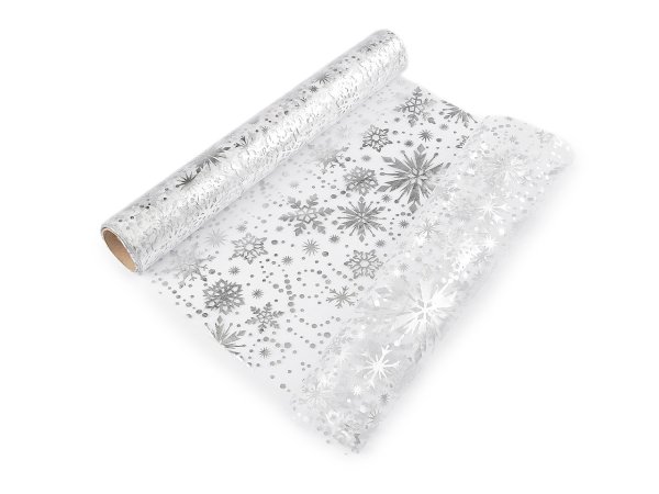 Vánoční organza s potiskem - vločka, šíře 36 cm