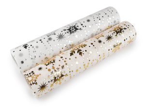 Vánoční velvet / samet k výrobě běhounů a dekorací - vločka, šíře 28 cm