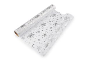 Vánoční organza s potiskem - vločka, šíře 36 cm
