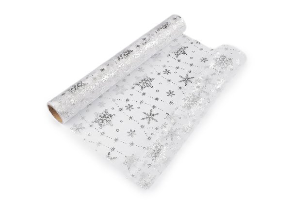 Vánoční organza s potiskem - vločka, šíře 36 cm