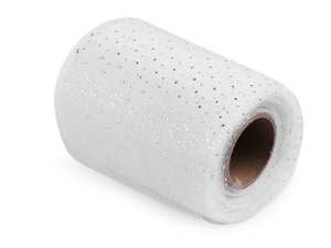Tylová stuha se stříbrnými puntíky šíře 10 cm
