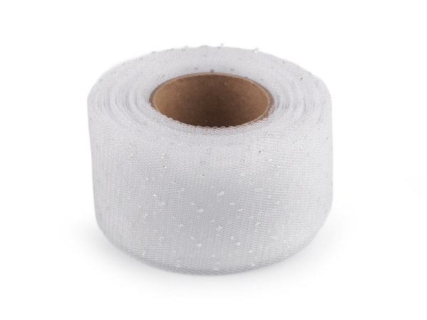 Tylová stuha se stříbrnými puntíky šíře 40 mm